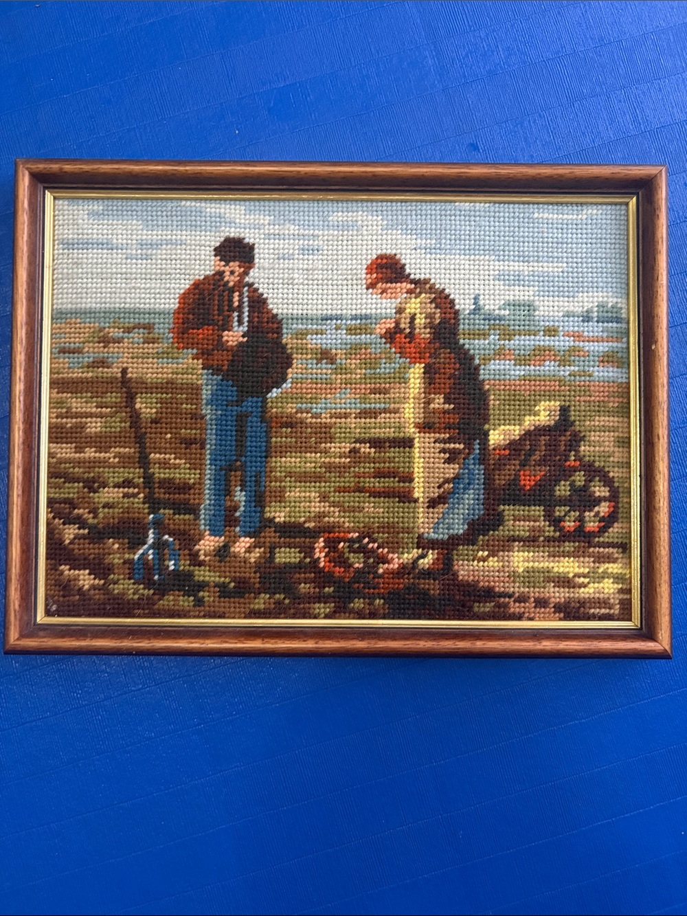 1970s Embroidery Framed Art Farm Scene